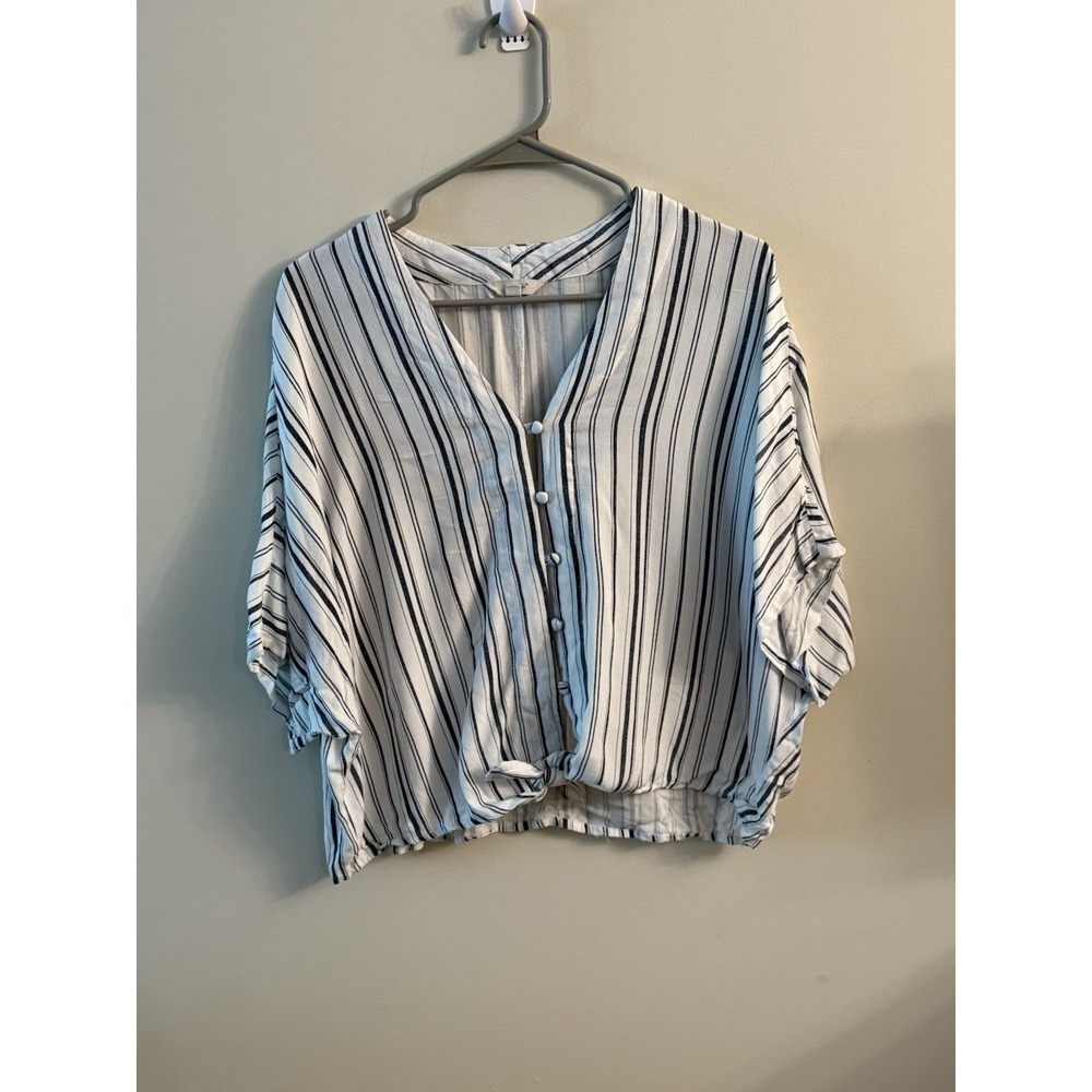 Sim And Sam Womens‎ White Blue Striped 100% Rayon Size Medium